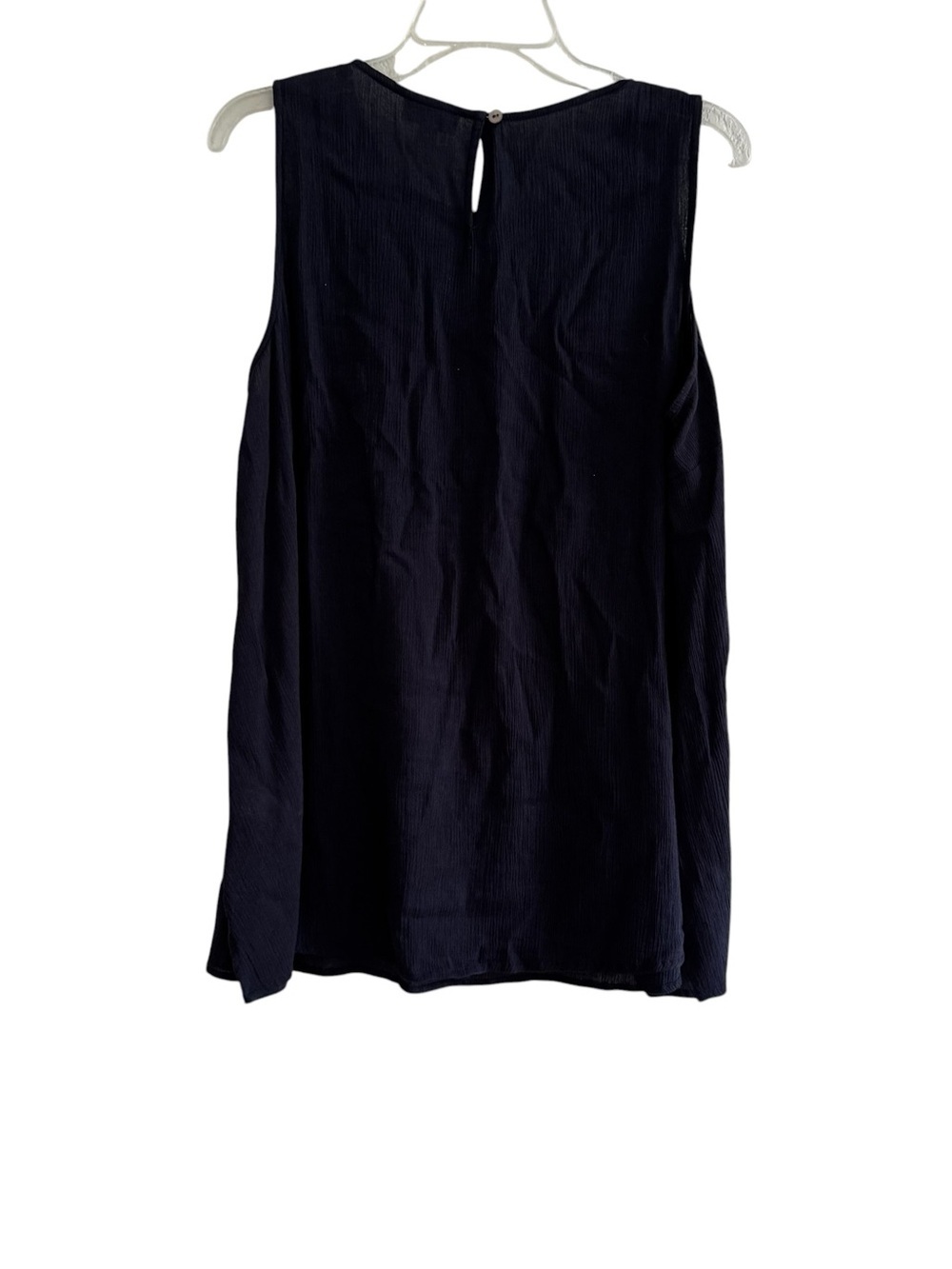 J. Jill Navy Blue Boho Floral Embroidered Crinkle Sleeveless Tunic Top MP - Picture 4 of 9